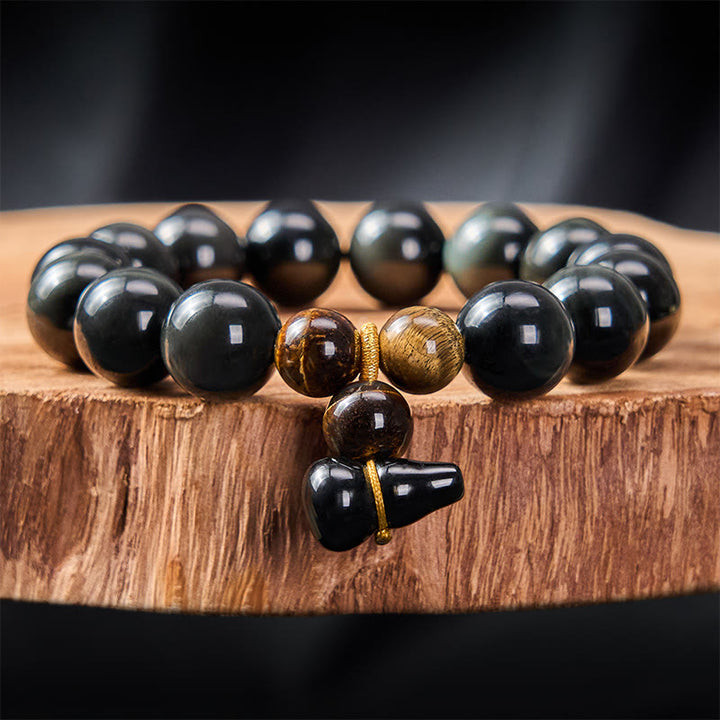 Buddha Stones Regenboog Obsidiaan Kalebas Bescherming Vintage Chinese Armband - 14mm regenboogobsidiaan (kleur verandert in het licht) - image 22