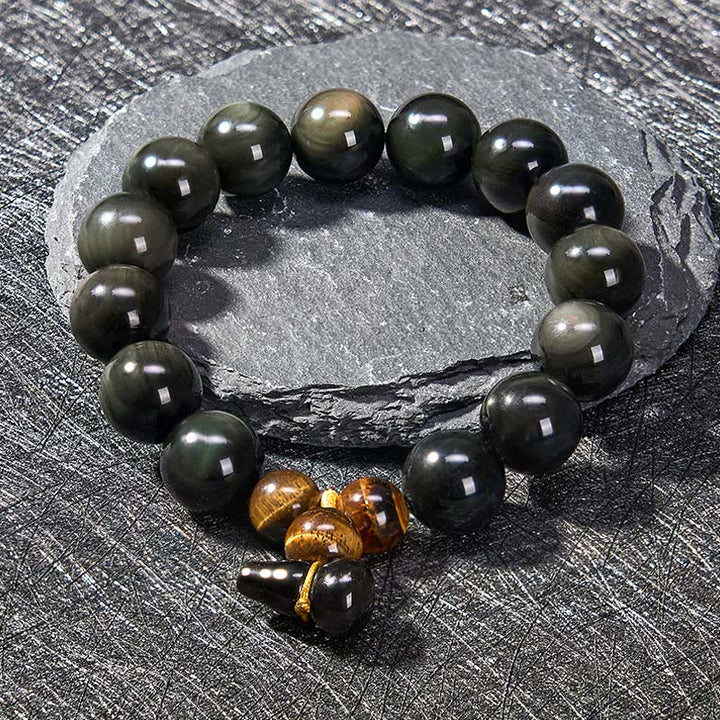 Buddha Stones Regenboog Obsidiaan Kalebas Bescherming Vintage Chinese Armband - image 24