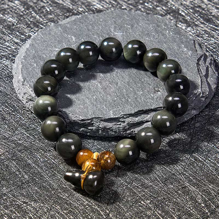 Buddha Stones Regenboog Obsidiaan Kalebas Bescherming Vintage Chinese Armband - image 18