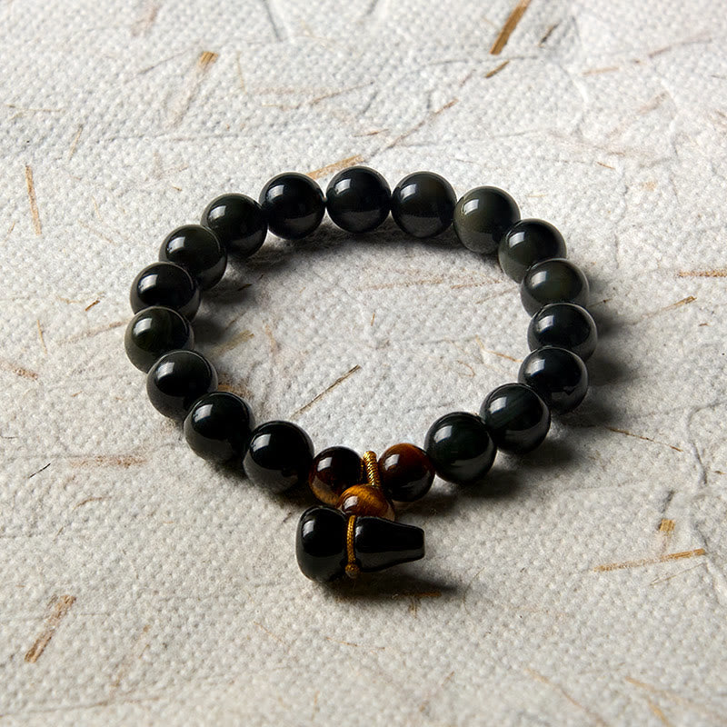 Buddha Stones Regenboog Obsidiaan Kalebas Bescherming Vintage Chinese Armband - image 13