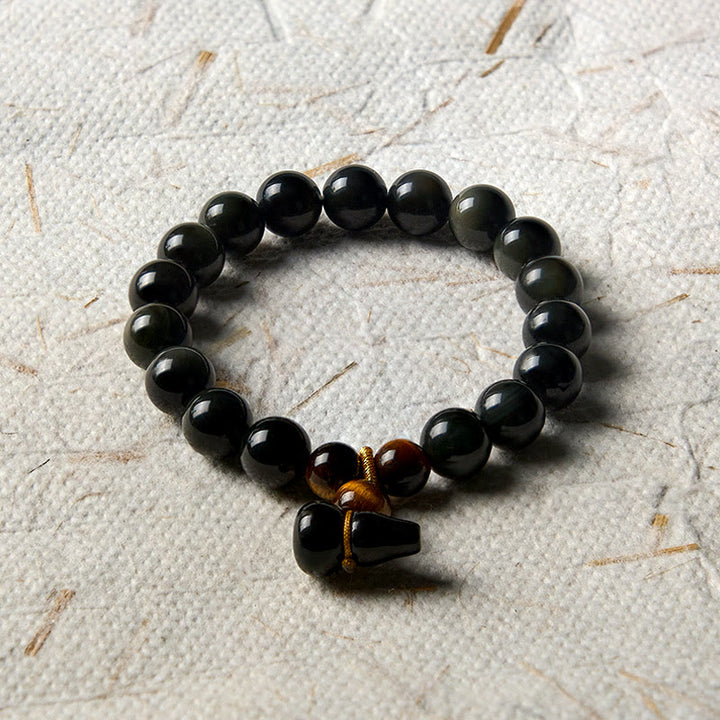 Buddha Stones Regenboog Obsidiaan Kalebas Bescherming Vintage Chinese Armband - image 13