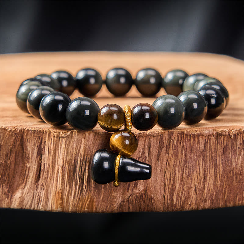 Buddha Stones Regenboog Obsidiaan Kalebas Bescherming Vintage Chinese Armband - 10mm regenboogobsidiaan (kleur verandert in het licht) - image 10