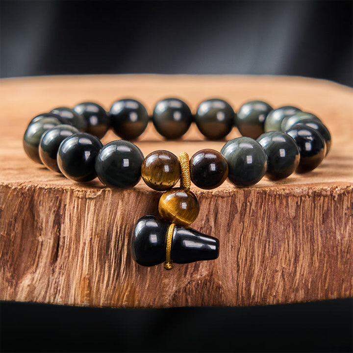 Buddha Stones Regenboog Obsidiaan Kalebas Bescherming Vintage Chinese Armband - 10mm regenboogobsidiaan (kleur verandert in het licht) - image 10