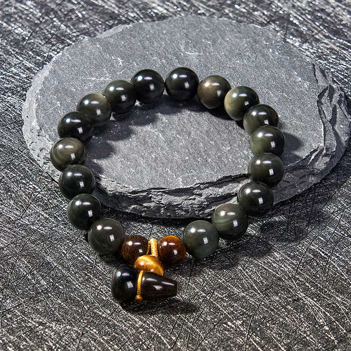 Buddha Stones Regenboog Obsidiaan Kalebas Bescherming Vintage Chinese Armband - image 12