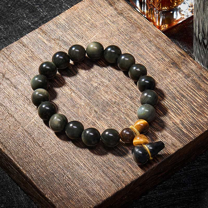 Buddha Stones Regenboog Obsidiaan Kalebas Bescherming Vintage Chinese Armband - image 14