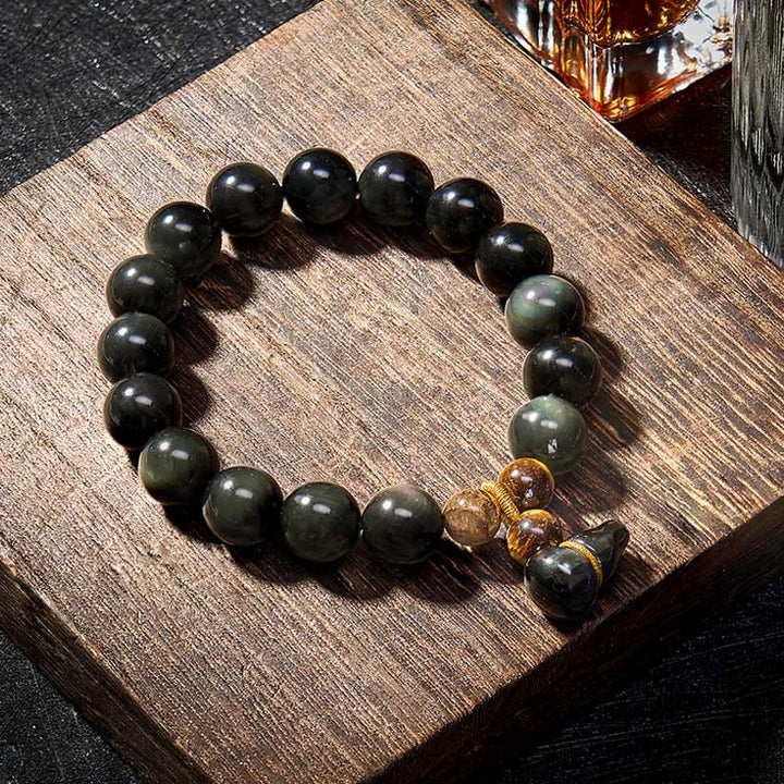 Buddha Stones Regenboog Obsidiaan Kalebas Bescherming Vintage Chinese Armband - image 20
