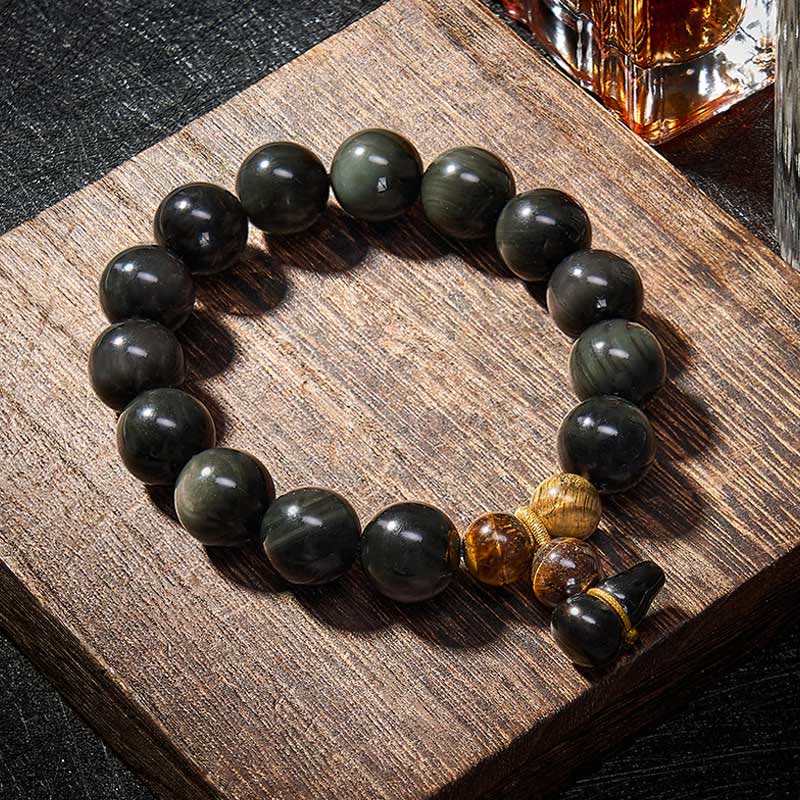 Buddha Stones Regenboog Obsidiaan Kalebas Bescherming Vintage Chinese Armband - image 27