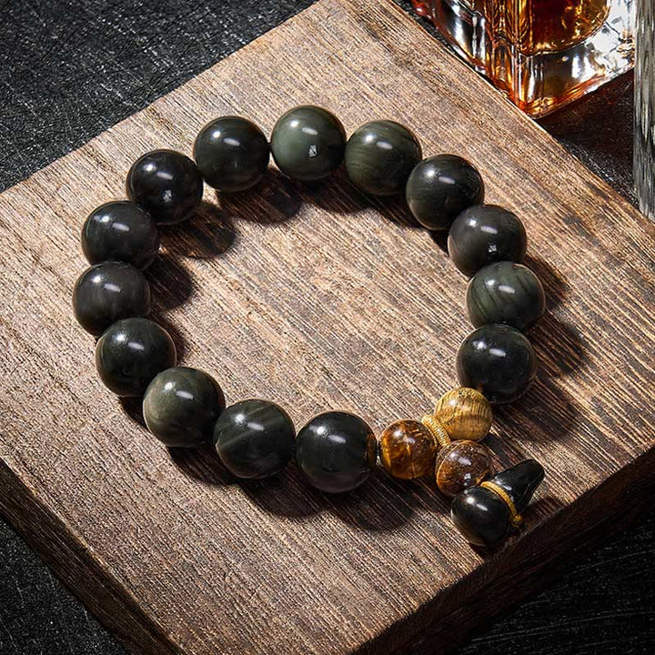 Buddha Stones Regenboog Obsidiaan Kalebas Bescherming Vintage Chinese Armband - image 27