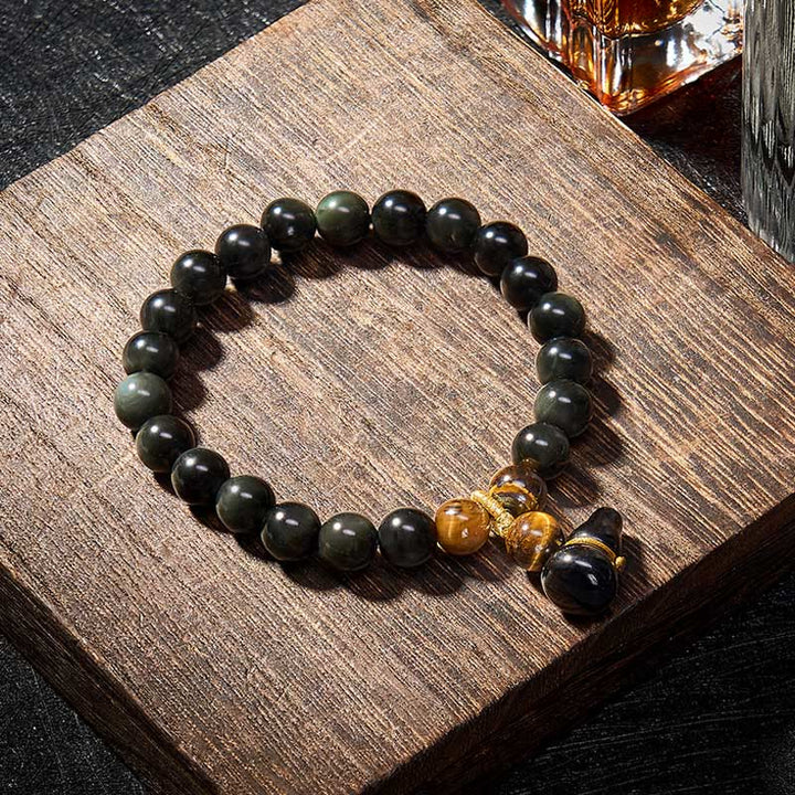 Buddha Stones Regenboog Obsidiaan Kalebas Bescherming Vintage Chinese Armband - image 8