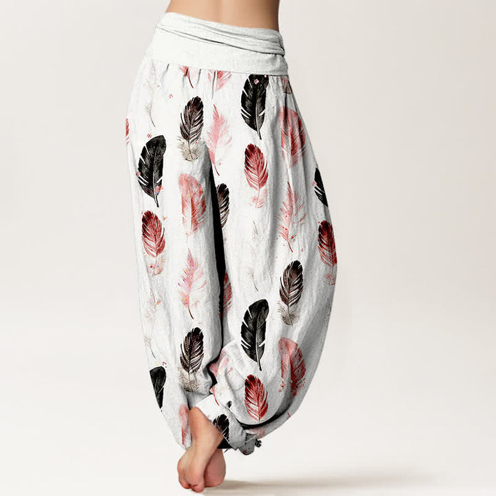 Buddha Stones Harembroek voor dames met elastische Taille en verenpatroon van 100% Cotton - image 2