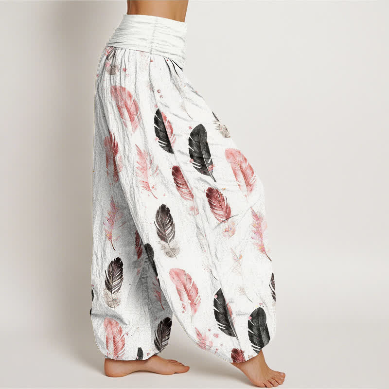 Buddha Stones Harembroek voor dames met elastische Taille en verenpatroon van 100% Cotton - image 1