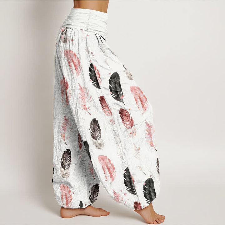 Buddha Stones Harembroek voor dames met elastische Taille en verenpatroon van 100% Cotton - image 1