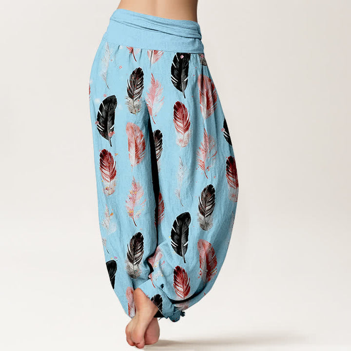 Buddha Stones Harembroek voor dames met elastische Taille en verenpatroon van 100% Cotton - image 10