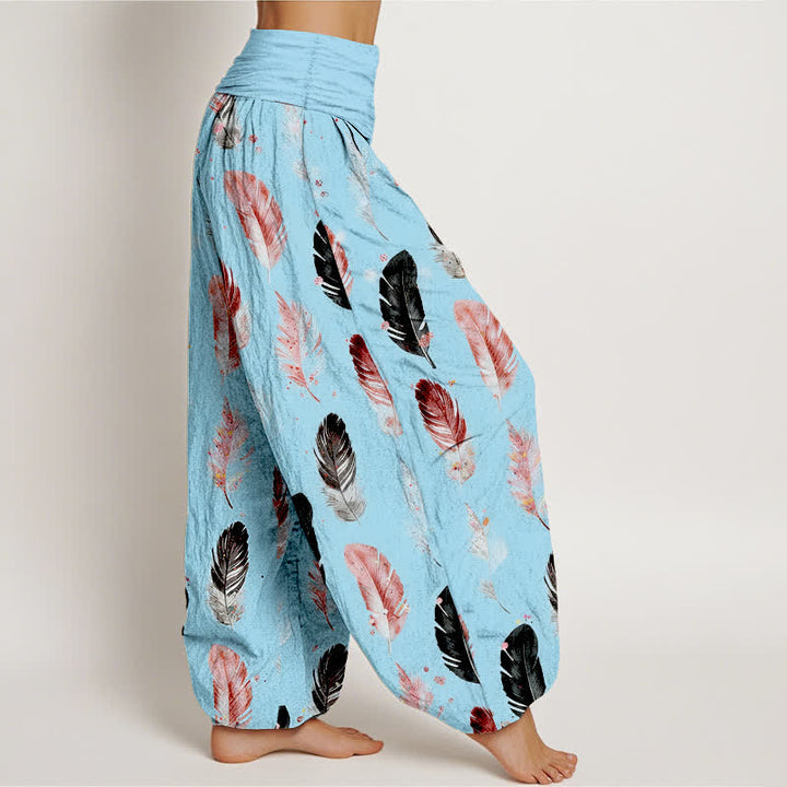 Buddha Stones Harembroek voor dames met elastische Taille en verenpatroon van 100% Cotton - image 9
