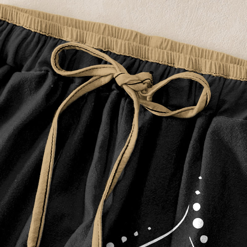 Buddha Stones Damesbroek van 100% Cotton met lotus-OM-patroon, elastische Taille en Zakken. - image 1