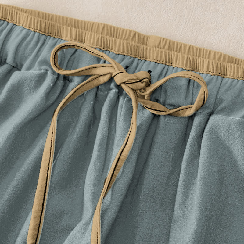 Buddha Stones Damesbroek van 100% Cotton met elastische Taille en Zakken , ingekleurd met bamboe en rood zonnepatroon. - image 1