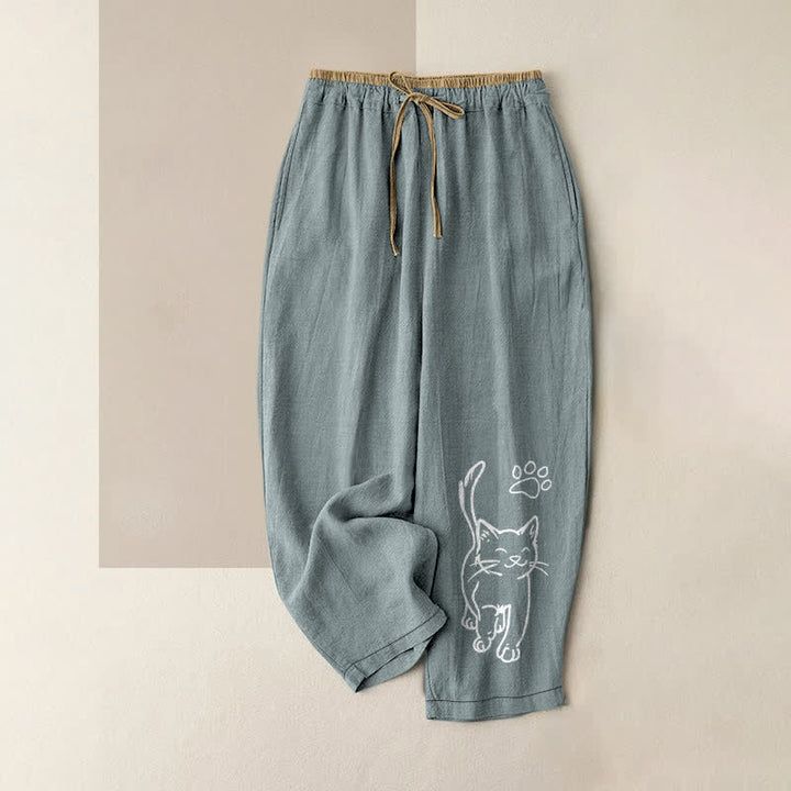 Buddha Stones Damesbroek van 100% Cotton met speels kattenpatroon, elastische Taille en Zakken. - CadetBlue - US16, UK/AU20, EU48 (3XL) - image 4