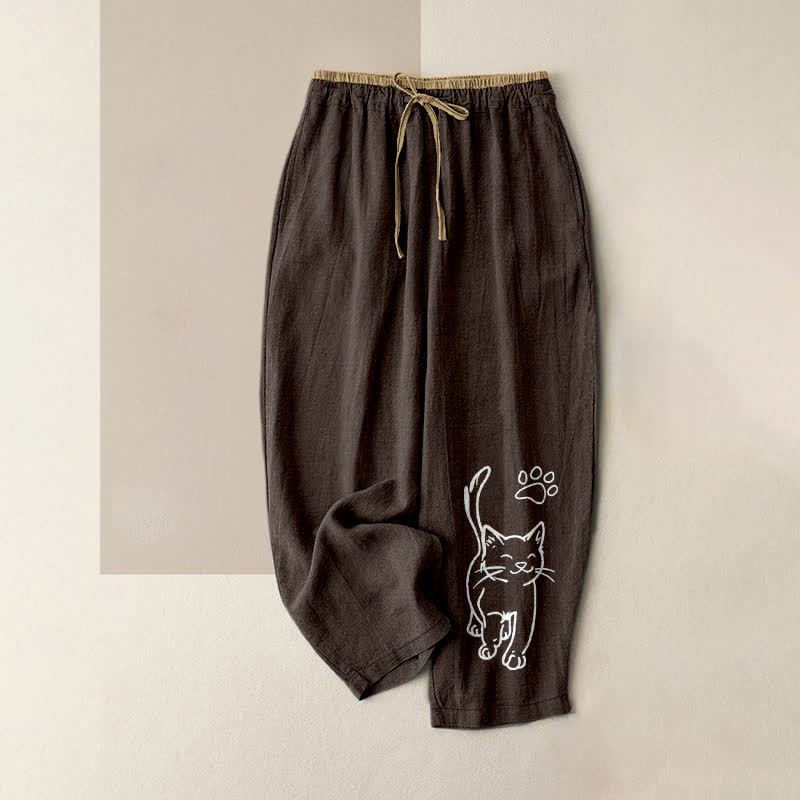 Buddha Stones Damesbroek van 100% Cotton met speels kattenpatroon, elastische Taille en Zakken. - Zadelbruin - US16, UK/AU20, EU48 (3XL) - image 5