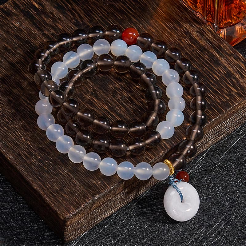 Buddha Stones IJsobsidiaan en witte chalcedoon vredesgesp Serenity Multi Wrap Armband - image 2