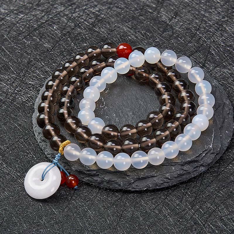 Buddha Stones IJsobsidiaan en witte chalcedoon vredesgesp Serenity Multi Wrap Armband - image 1