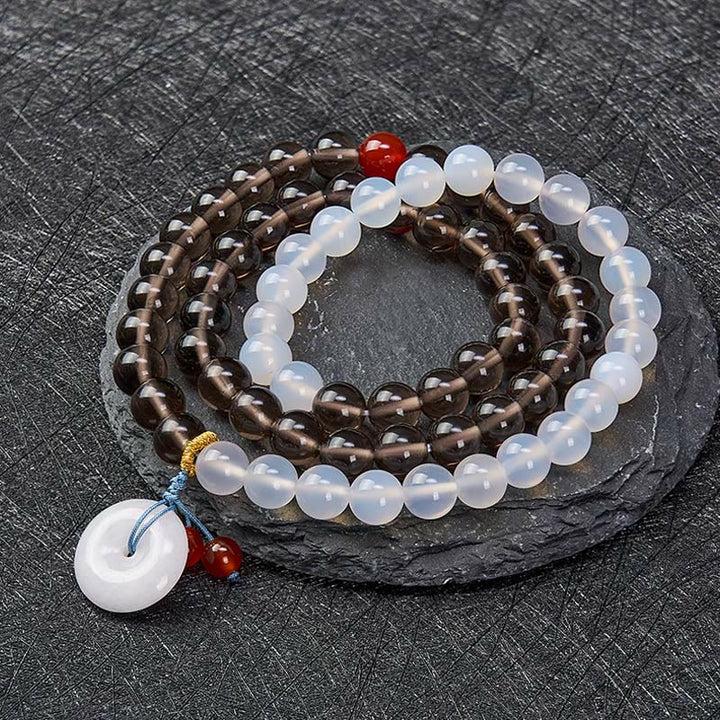 Buddha Stones IJsobsidiaan en witte chalcedoon vredesgesp Serenity Multi Wrap Armband - image 1