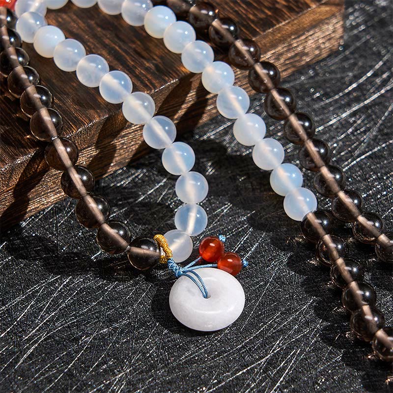 Buddha Stones IJsobsidiaan en witte chalcedoon vredesgesp Serenity Multi Wrap Armband - image 4