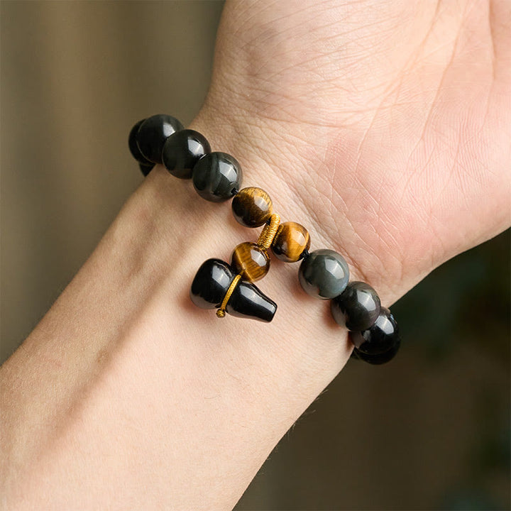 Buddha Stones Regenboog Obsidiaan Kalebas Bescherming Vintage Chinese Armband - image 15