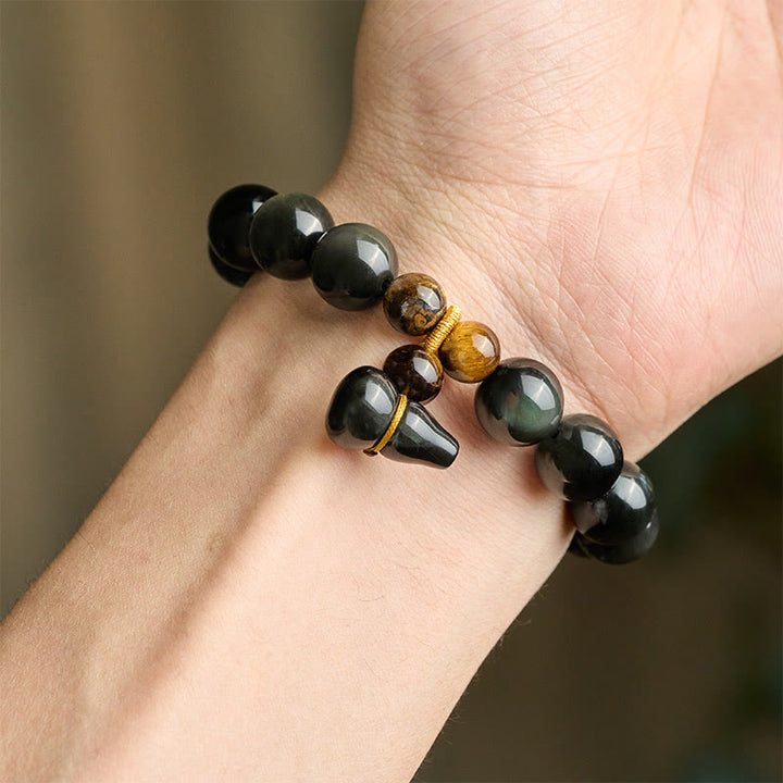 Buddha Stones Regenboog Obsidiaan Kalebas Bescherming Vintage Chinese Armband - image 21