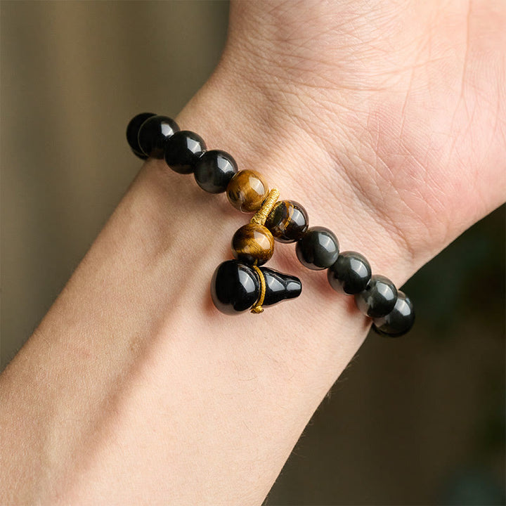 Buddha Stones Regenboog Obsidiaan Kalebas Bescherming Vintage Chinese Armband - image 9