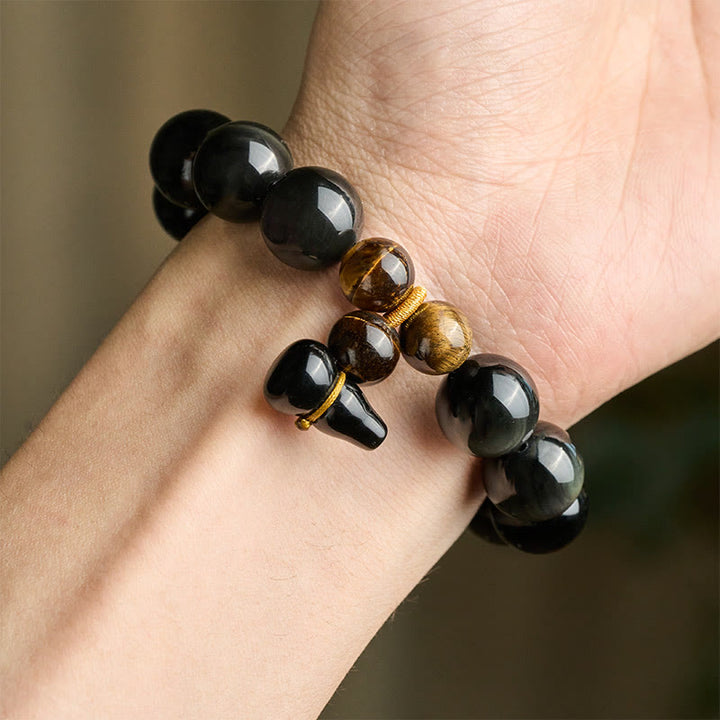 Buddha Stones Regenboog Obsidiaan Kalebas Bescherming Vintage Chinese Armband - image 26