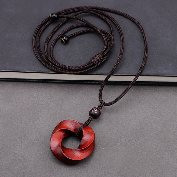 Buddha Stones Rode sandelhouten oneindige knoop eeuwigheidstouw hanger Ketting - image 4
