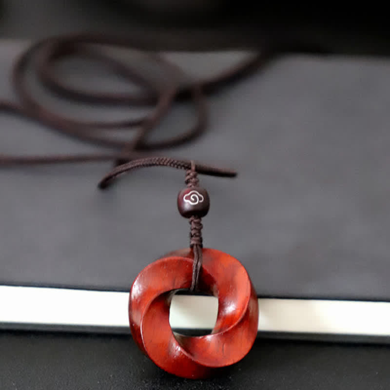 Buddha Stones Rode sandelhouten oneindige knoop eeuwigheidstouw hanger Ketting - image 3