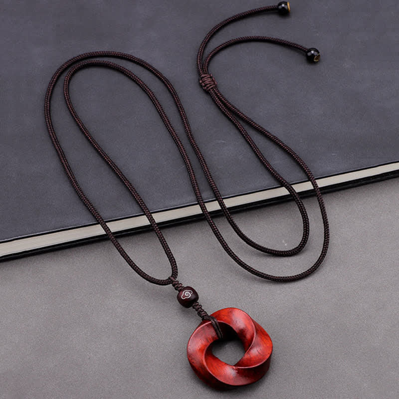 Buddha Stones Rode sandelhouten oneindige knoop eeuwigheidstouw hanger Ketting - image 1