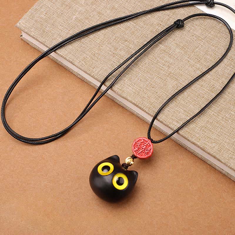 Buddha Stones Verstelbare Ketting van ebbenhout, rood sandelhout en gelukskat - image 1