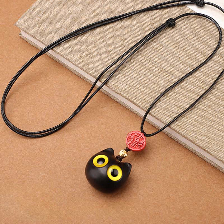 Buddha Stones Verstelbare Ketting van ebbenhout, rood sandelhout en gelukskat - image 1