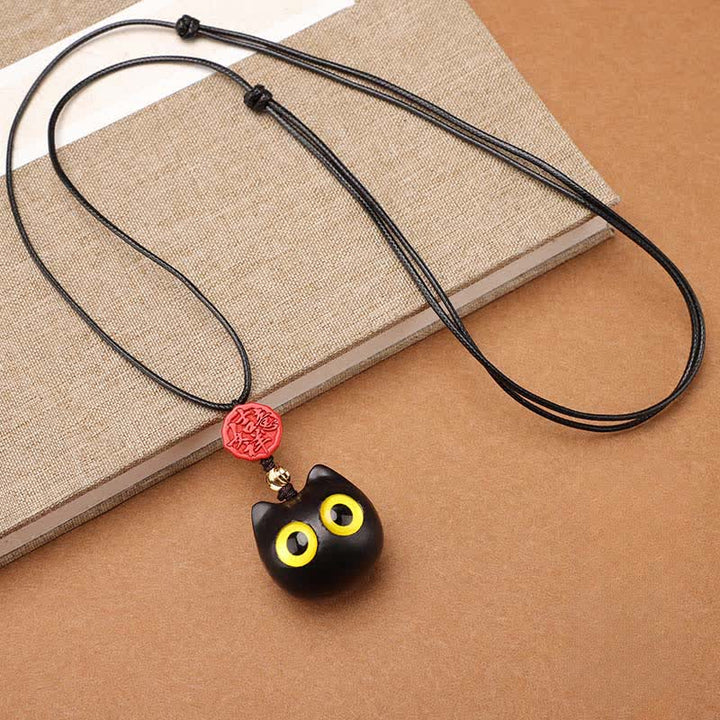 Buddha Stones Verstelbare Ketting van ebbenhout, rood sandelhout en gelukskat - Groot ebbenhout - image 0