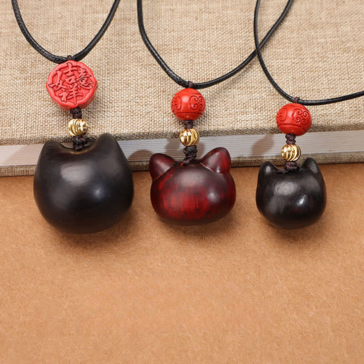 Buddha Stones Verstelbare Ketting van ebbenhout, rood sandelhout en gelukskat - image 22