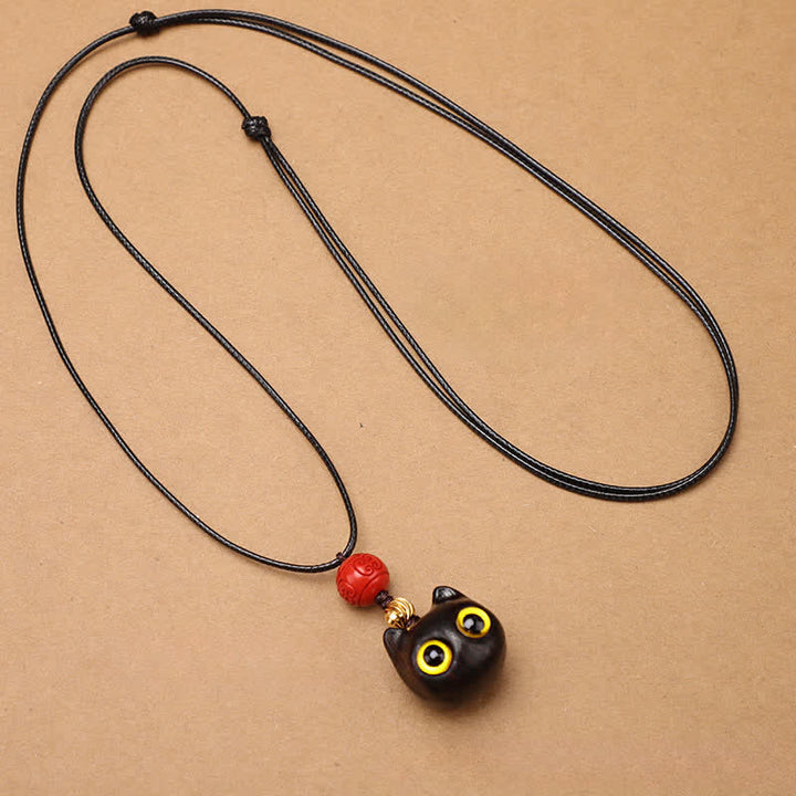Buddha Stones Verstelbare Ketting van ebbenhout, rood sandelhout en gelukskat - image 9