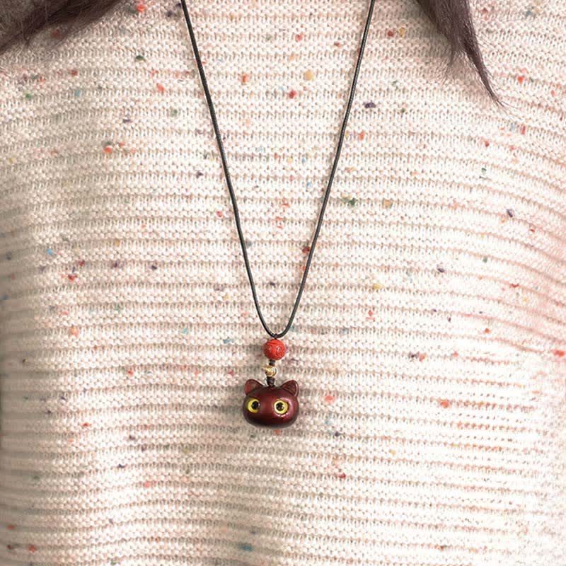 Buddha Stones Verstelbare Ketting van ebbenhout, rood sandelhout en gelukskat - image 15