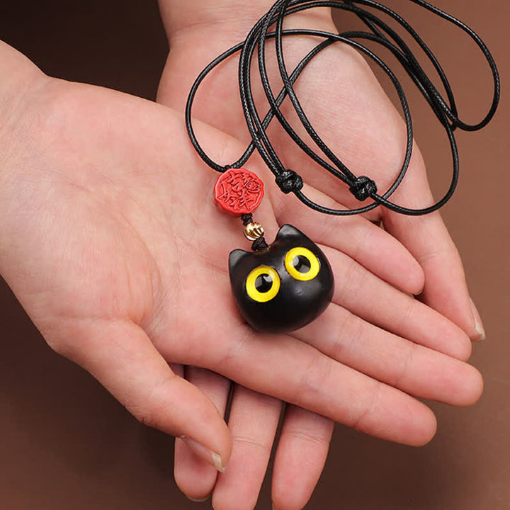 Buddha Stones Verstelbare Ketting van ebbenhout, rood sandelhout en gelukskat - image 6