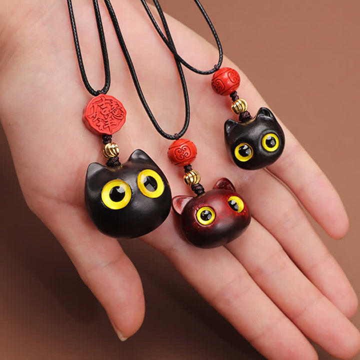 Buddha Stones Verstelbare Ketting van ebbenhout, rood sandelhout en gelukskat - image 18