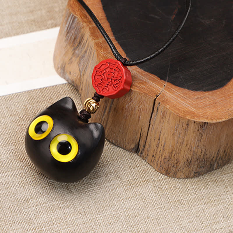 Buddha Stones Verstelbare Ketting van ebbenhout, rood sandelhout en gelukskat - image 2