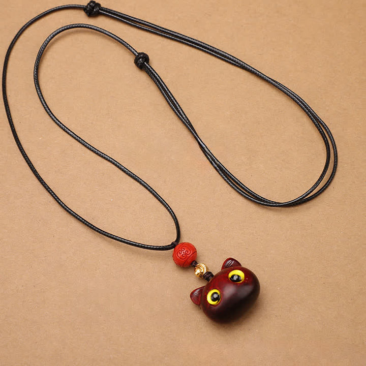 Buddha Stones Verstelbare Ketting van ebbenhout, rood sandelhout en gelukskat - image 13