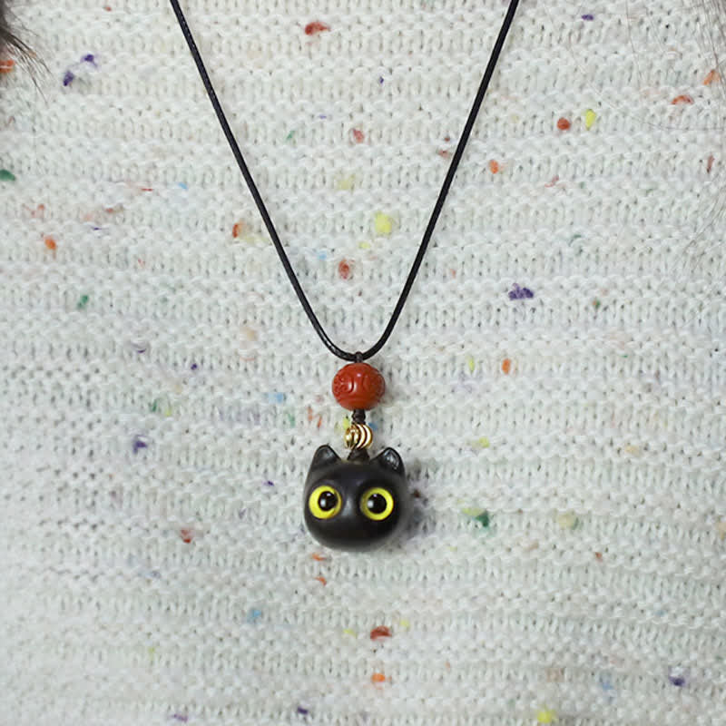 Buddha Stones Verstelbare Ketting van ebbenhout, rood sandelhout en gelukskat - image 11