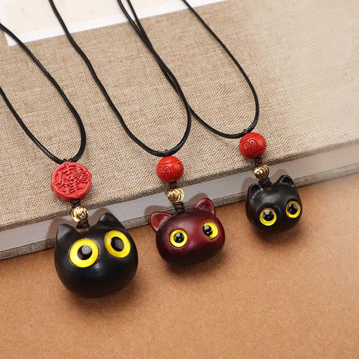 Buddha Stones Verstelbare Ketting van ebbenhout, rood sandelhout en gelukskat - image 21