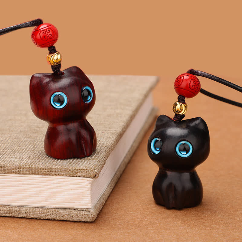 Buddha Stones Ebbenhout, rood sandelhout, schattige kat, rustgevende Ketting - image 12