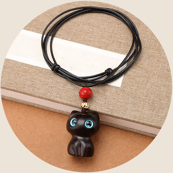 Buddha Stones Ebbenhout, rood sandelhout, schattige kat, rustgevende Ketting - image 3