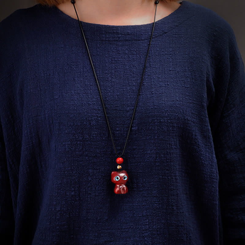 Buddha Stones Ebbenhout, rood sandelhout, schattige kat, rustgevende Ketting - image 10