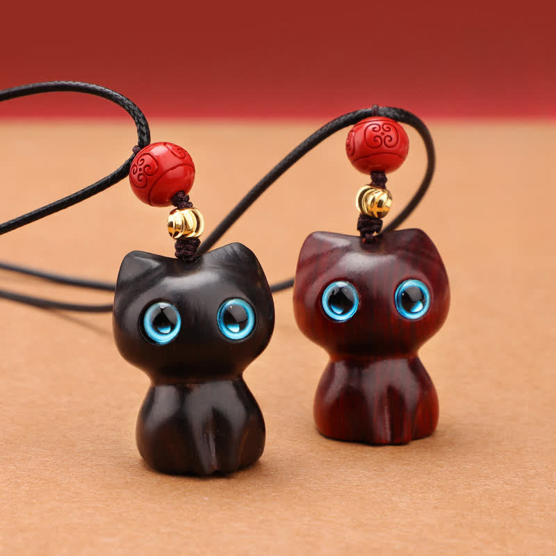 Buddha Stones Ebbenhout, rood sandelhout, schattige kat, rustgevende Ketting - image 0