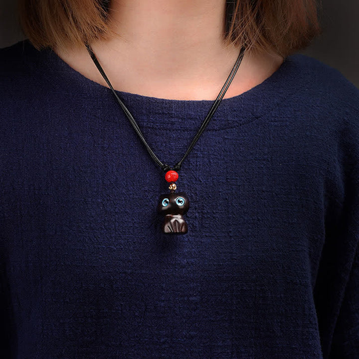 Buddha Stones Ebbenhout, rood sandelhout, schattige kat, rustgevende Ketting - image 4